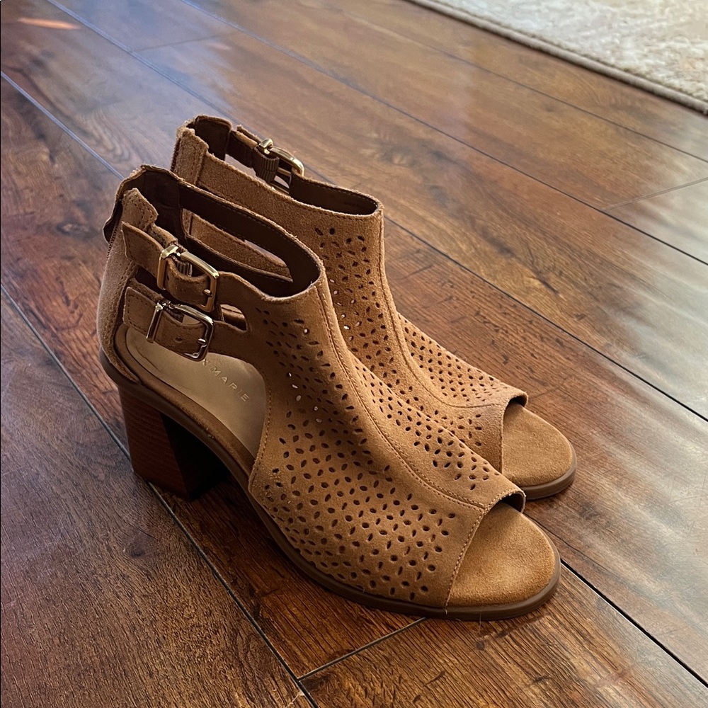Alex Marie Brown Peep-Toe Heeled Boots